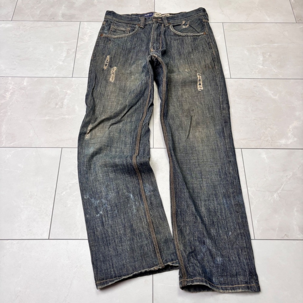 Jordan Craig Straight Fit Distressed Jeans 34x32 Dark Wash Baggy Y2K Streetwear